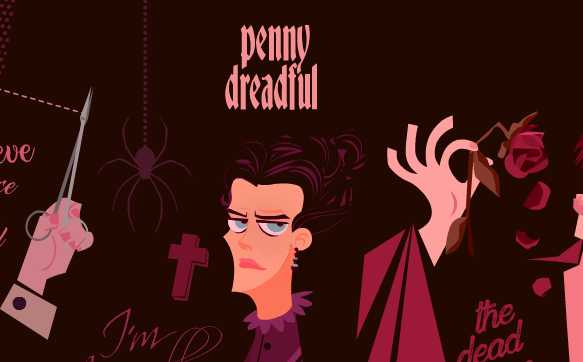 composición de personajes cartoon serie Penny Dreadful